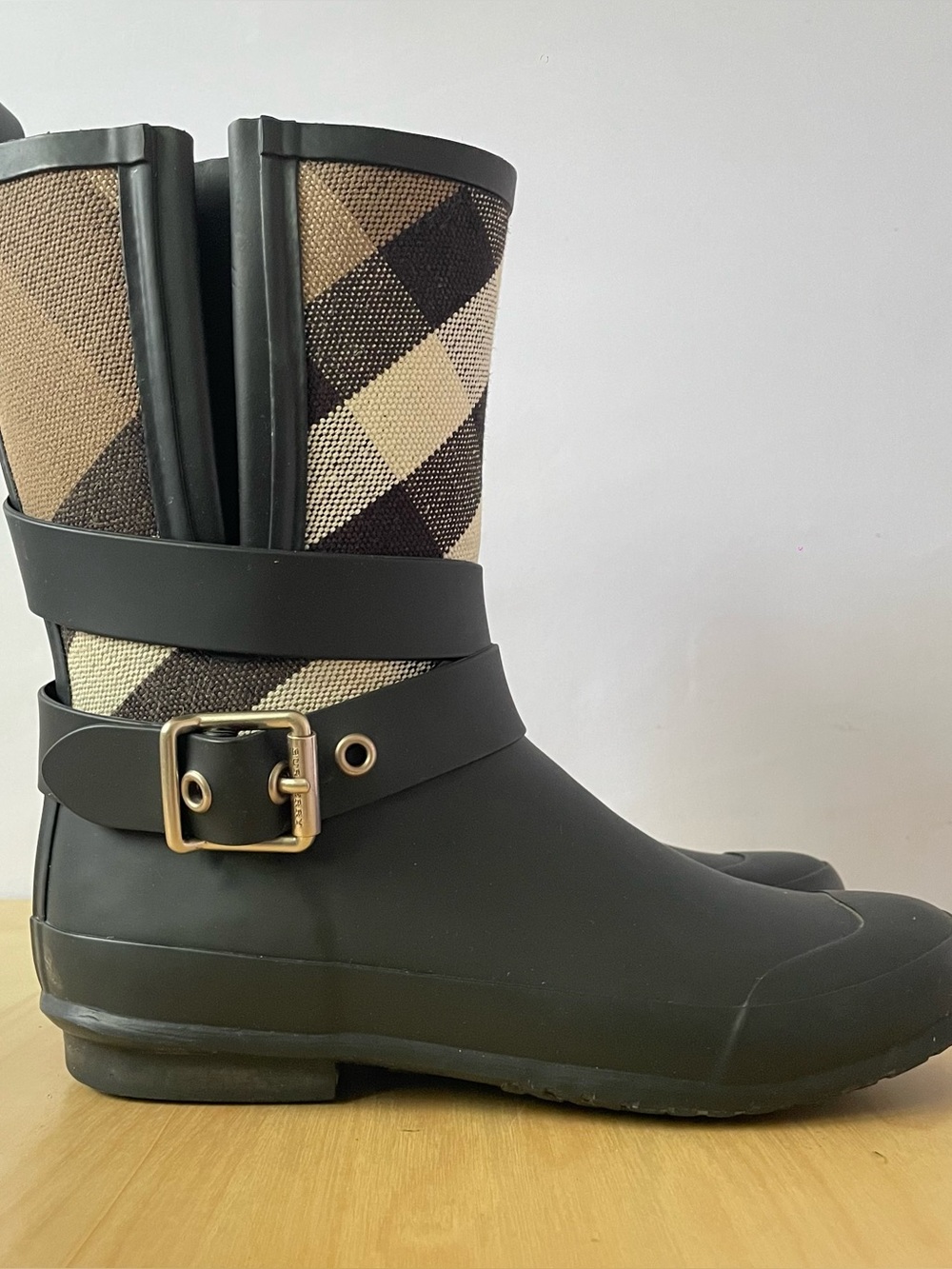 Burberry Holloway Canvas Check Mid-Biker Rain Boots | EU 35